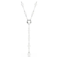 Ariana Grande x Swarovski Y necklace, Mixed cuts, Crystal pearl, Heart, White, Rhodium plated by SWAROVSKI