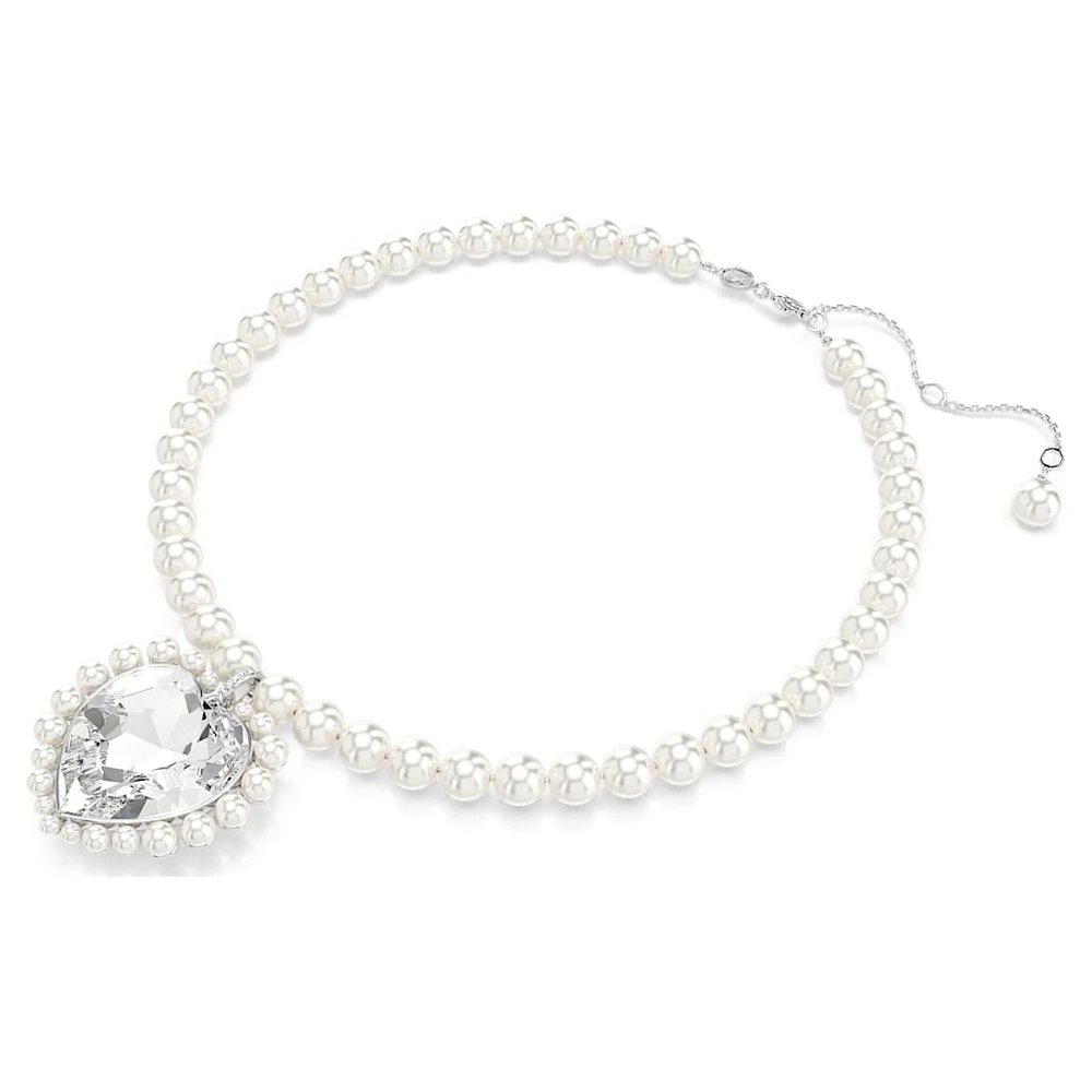 Ariana Grande x Swarovski necklace, Crystal pearl, Heart cut, Heart, White, Rhodium plated by SWAROVSKI