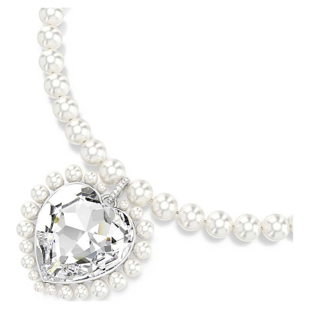 Ariana Grande x Swarovski necklace, Crystal pearl, Heart cut, Heart, White, Rhodium plated by SWAROVSKI