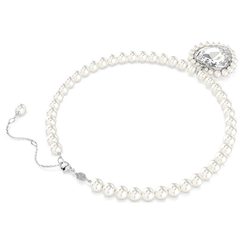 Ariana Grande x Swarovski necklace, Crystal pearl, Heart cut, Heart, White, Rhodium plated by SWAROVSKI