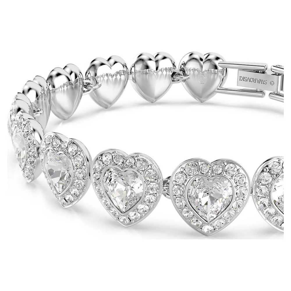 Ariana Grande x Swarovski Tennis bracelet, Mixed cuts, Heart, White, Rhodium plated by SWAROVSKI