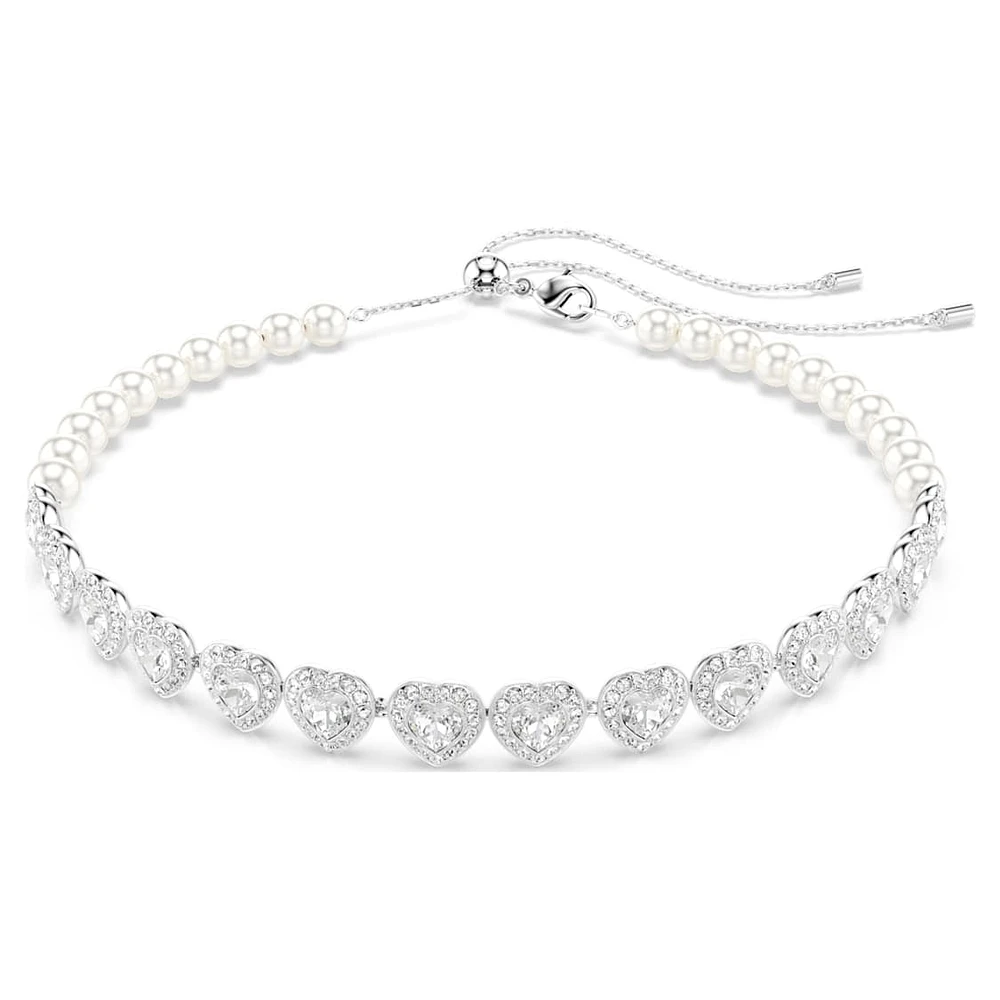 Ariana Grande x Swarovski Tennis choker, Mixed cuts, Crystal pearl, Heart, White, Rhodium plated by SWAROVSKI