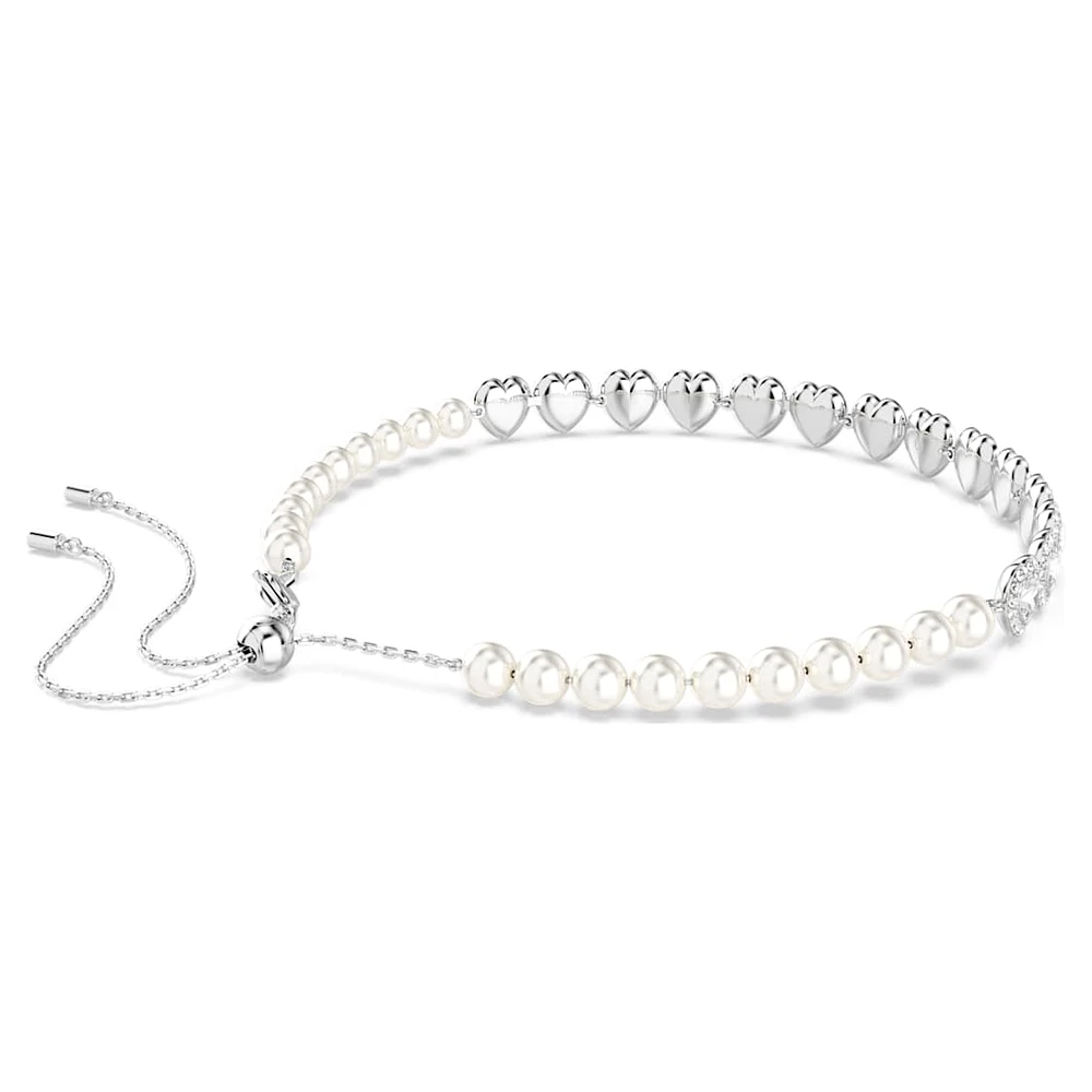 Ariana Grande x Swarovski Tennis choker, Mixed cuts, Crystal pearl, Heart, White, Rhodium plated by SWAROVSKI