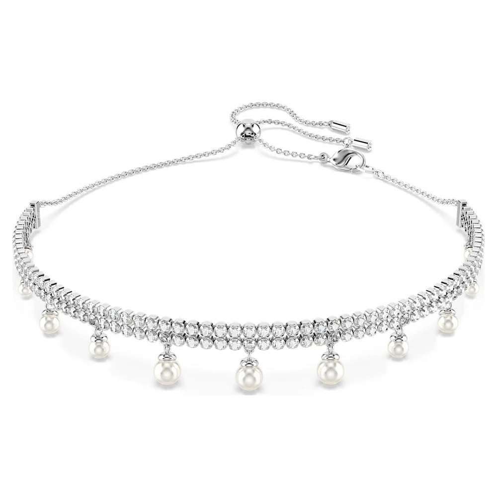 Ariana Grande x Swarovski choker, Crystal pearl, Round cut, White, Rhodium plated by SWAROVSKI