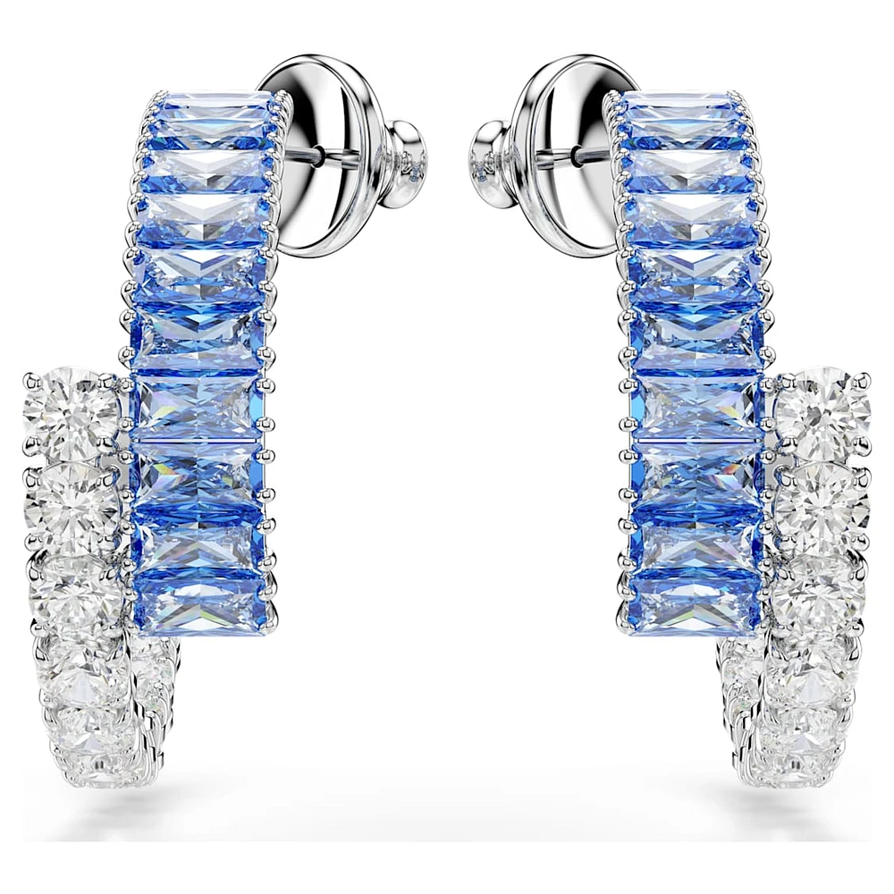Matrix hoop earrings, Mixed cuts, Blue, Rhodium plated by SWAROVSKI