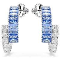 Matrix hoop earrings, Mixed cuts, Blue, Rhodium plated by SWAROVSKI