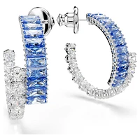 Matrix hoop earrings, Mixed cuts, Blue, Rhodium plated by SWAROVSKI