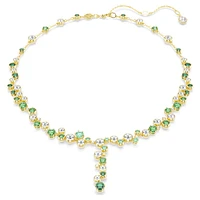 Constella Y necklace, Mixed cuts, Green, Gold-tone plated by SWAROVSKI