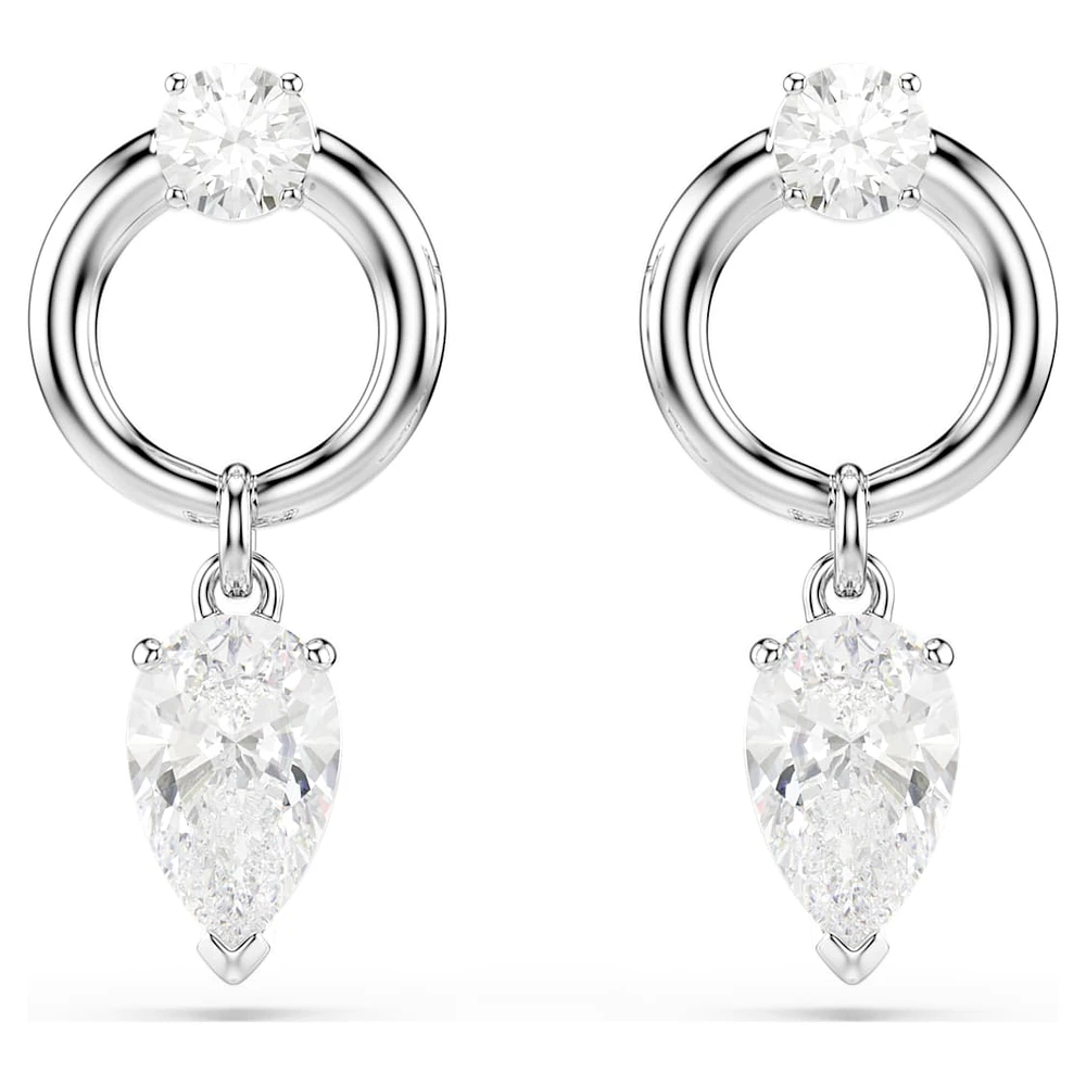 Mesmera drop earrings, Mixed cuts, White, Rhodium plated by SWAROVSKI