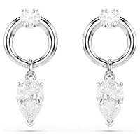Mesmera drop earrings, Mixed cuts, White, Rhodium plated by SWAROVSKI