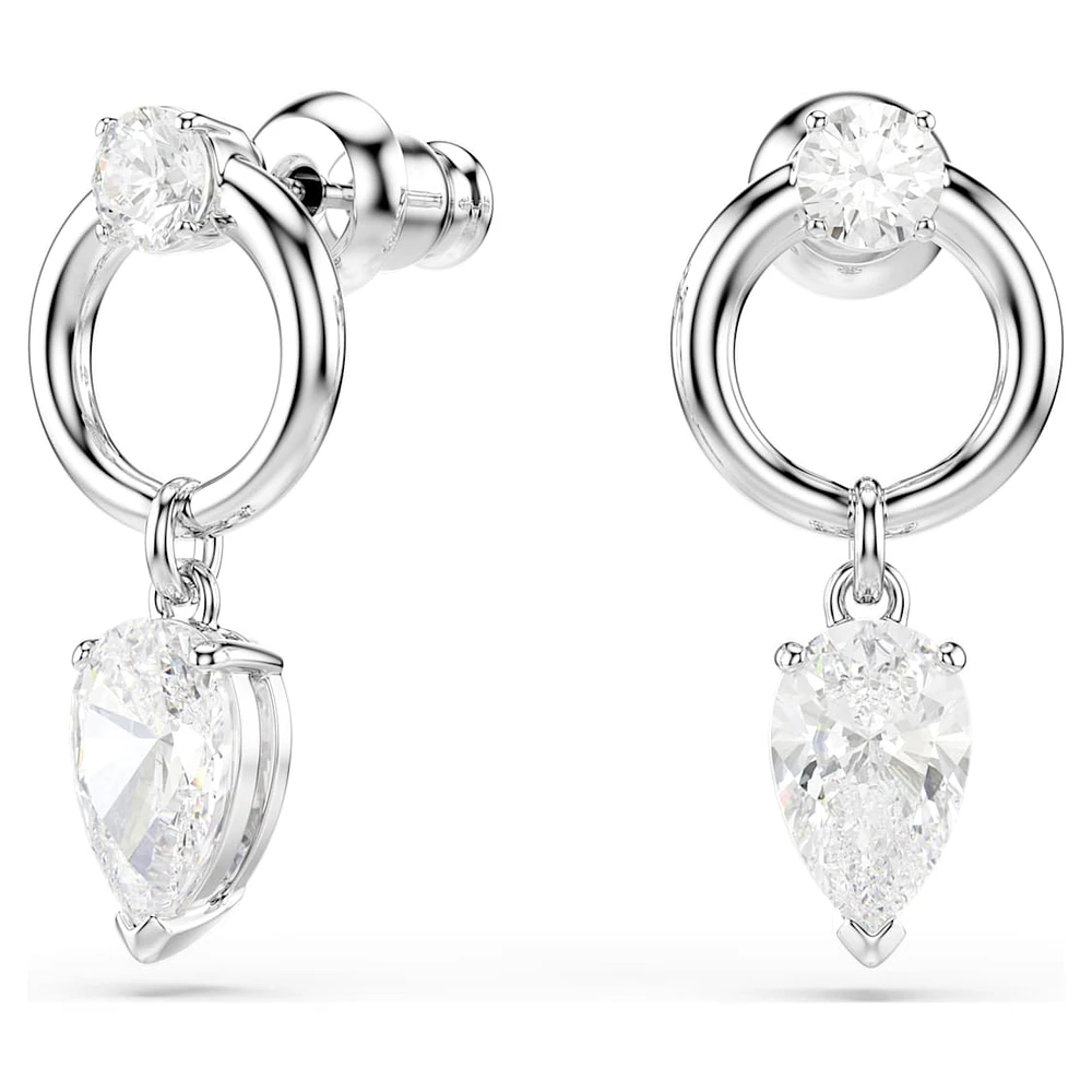 Mesmera drop earrings, Mixed cuts, White, Rhodium plated by SWAROVSKI