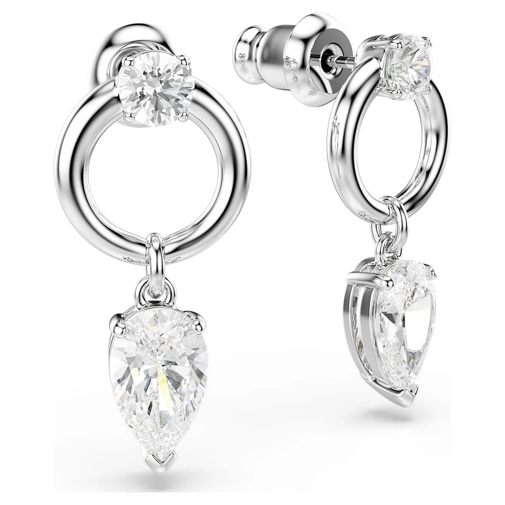 Mesmera drop earrings, Mixed cuts, White, Rhodium plated by SWAROVSKI
