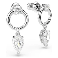 Mesmera drop earrings, Mixed cuts, White, Rhodium plated by SWAROVSKI