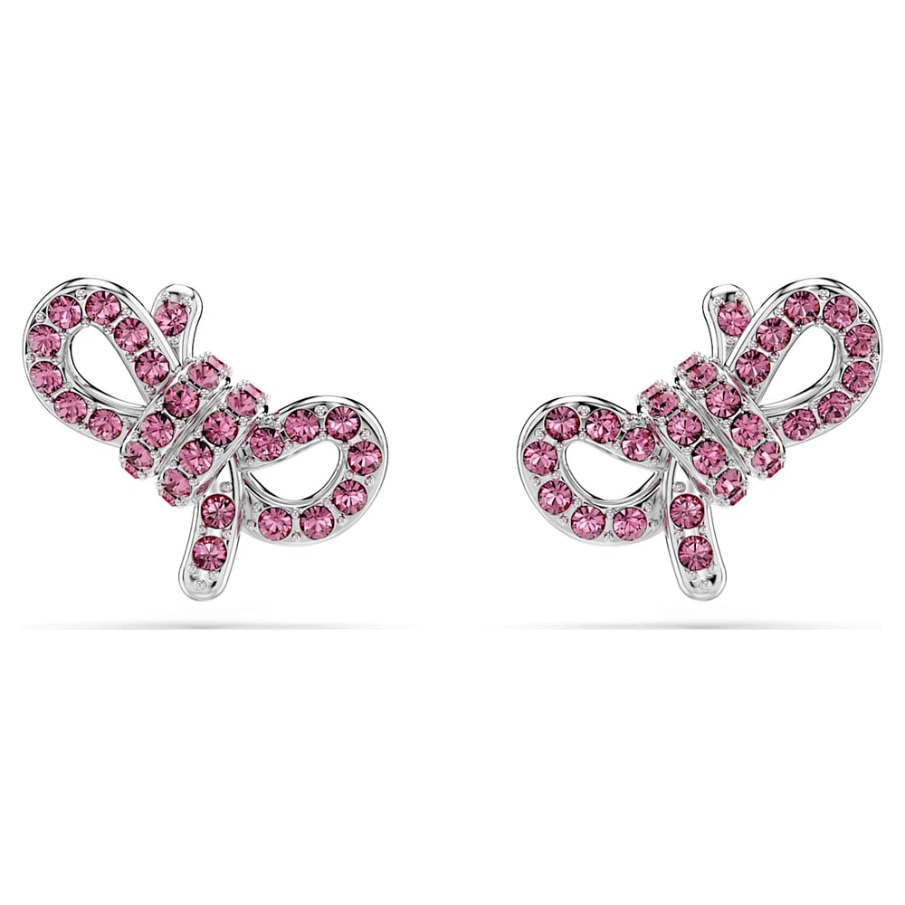 Lifelong Bow stud earrings, Bow, Pink, Rhodium plated by SWAROVSKI