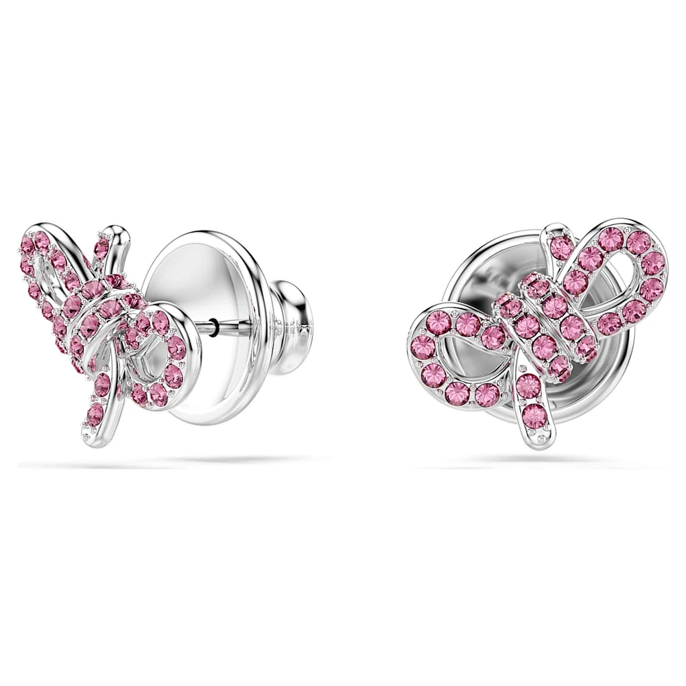 Lifelong Bow stud earrings, Bow, Pink, Rhodium plated by SWAROVSKI