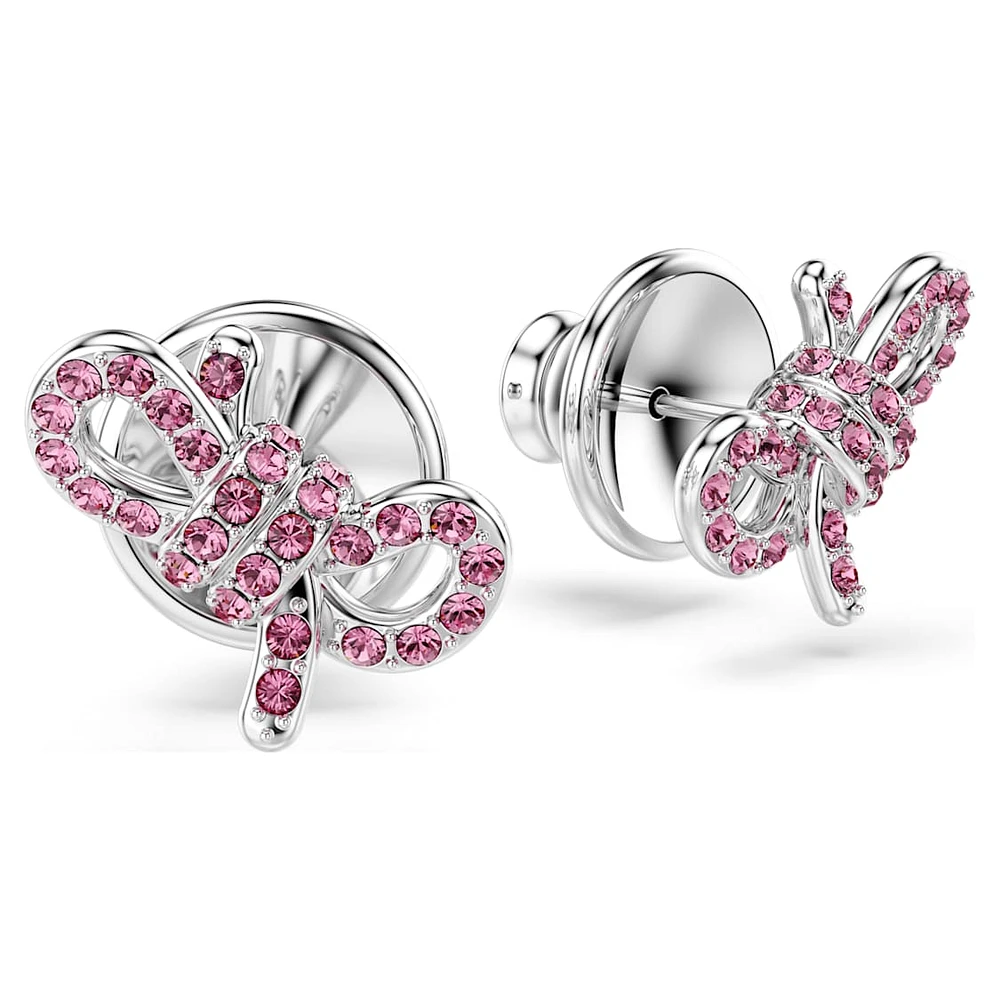 Lifelong Bow stud earrings, Bow, Pink, Rhodium plated by SWAROVSKI