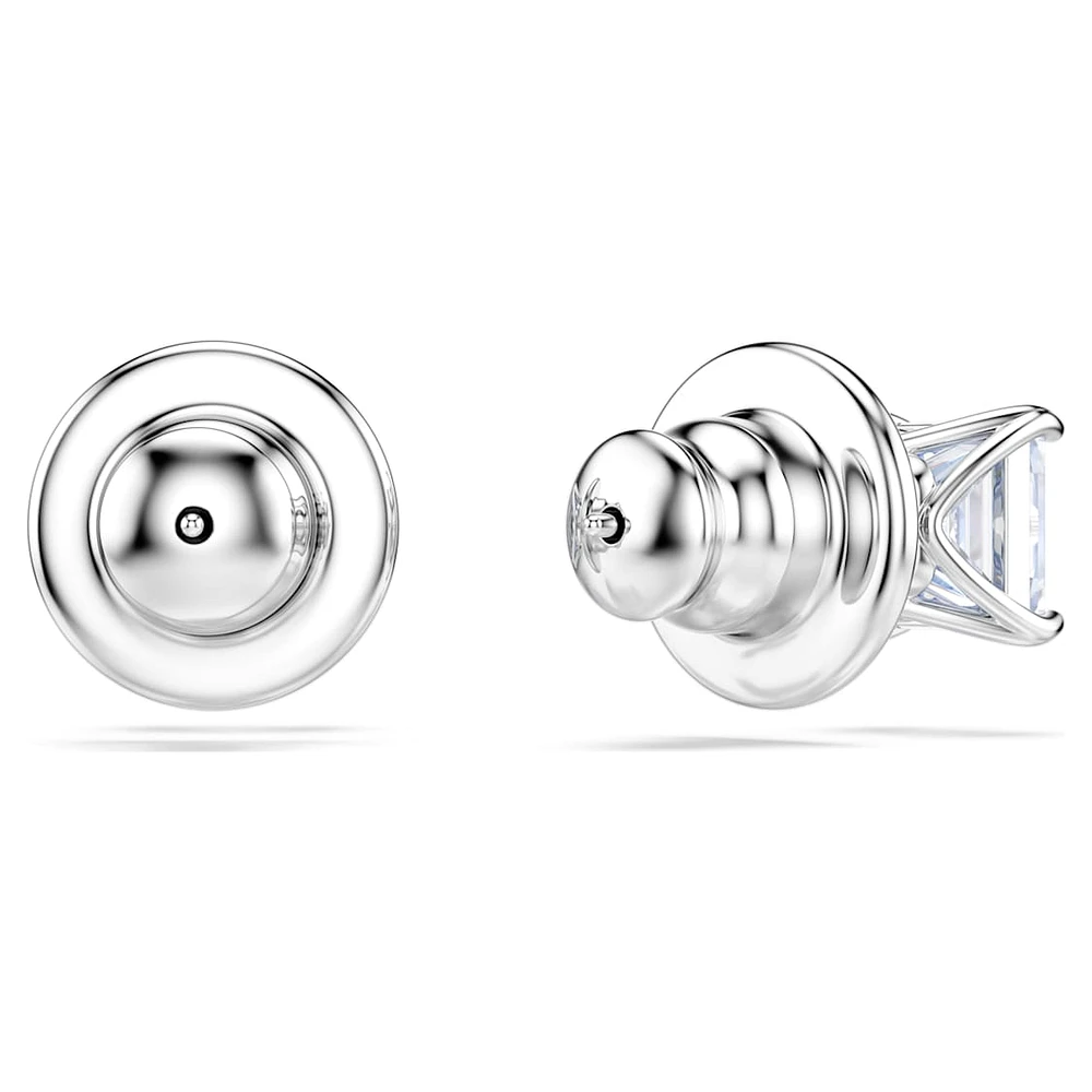 Matrix stud earrings, Square cut, Blue, Rhodium plated by SWAROVSKI