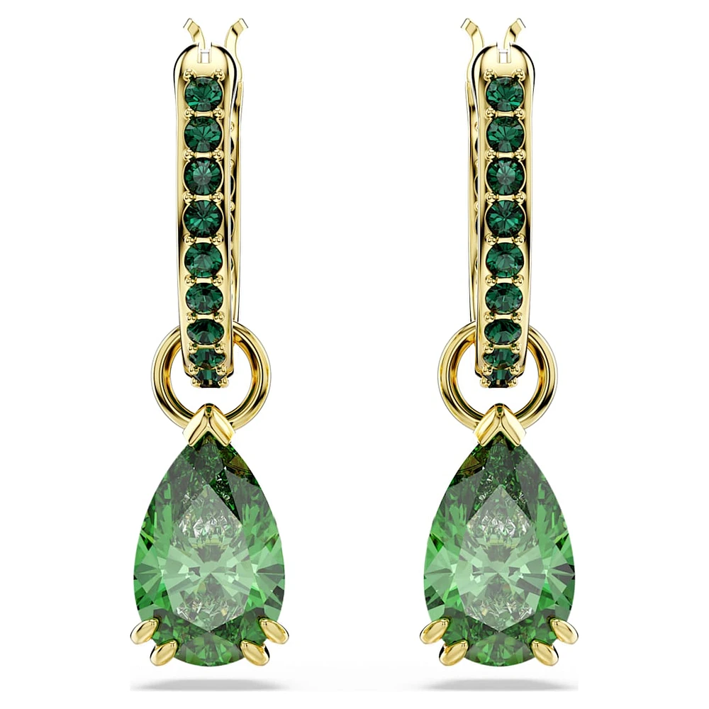 Attract drop earrings, Pear cut, Green, Gold-tone plated by SWAROVSKI