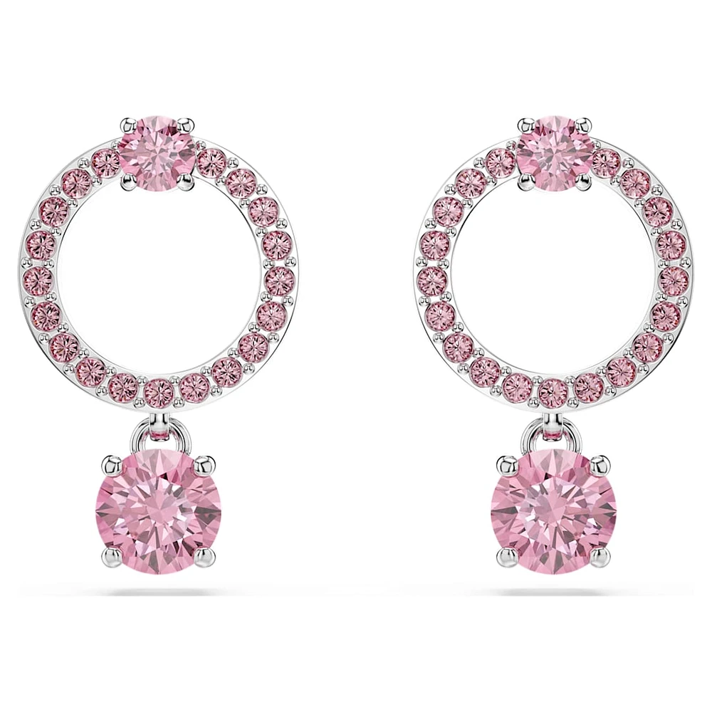Attract drop earrings, Round cut, Pink, Rhodium plated by SWAROVSKI