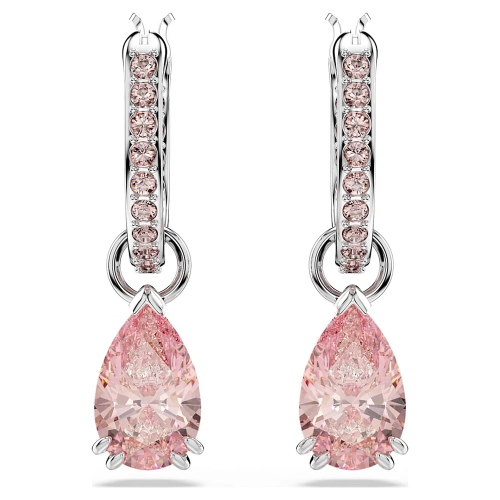 Attract drop earrings, Pear cut, Pink, Rhodium plated by SWAROVSKI