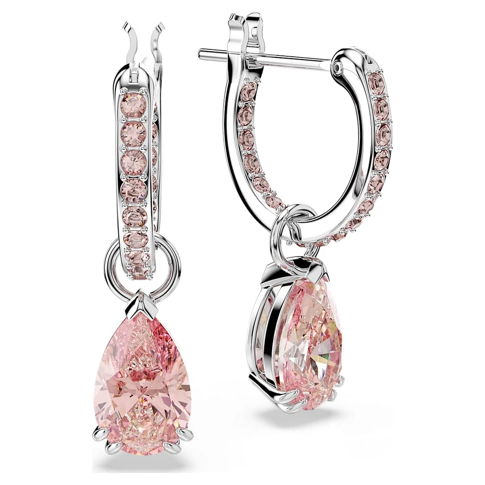 Attract drop earrings, Pear cut, Pink, Rhodium plated by SWAROVSKI