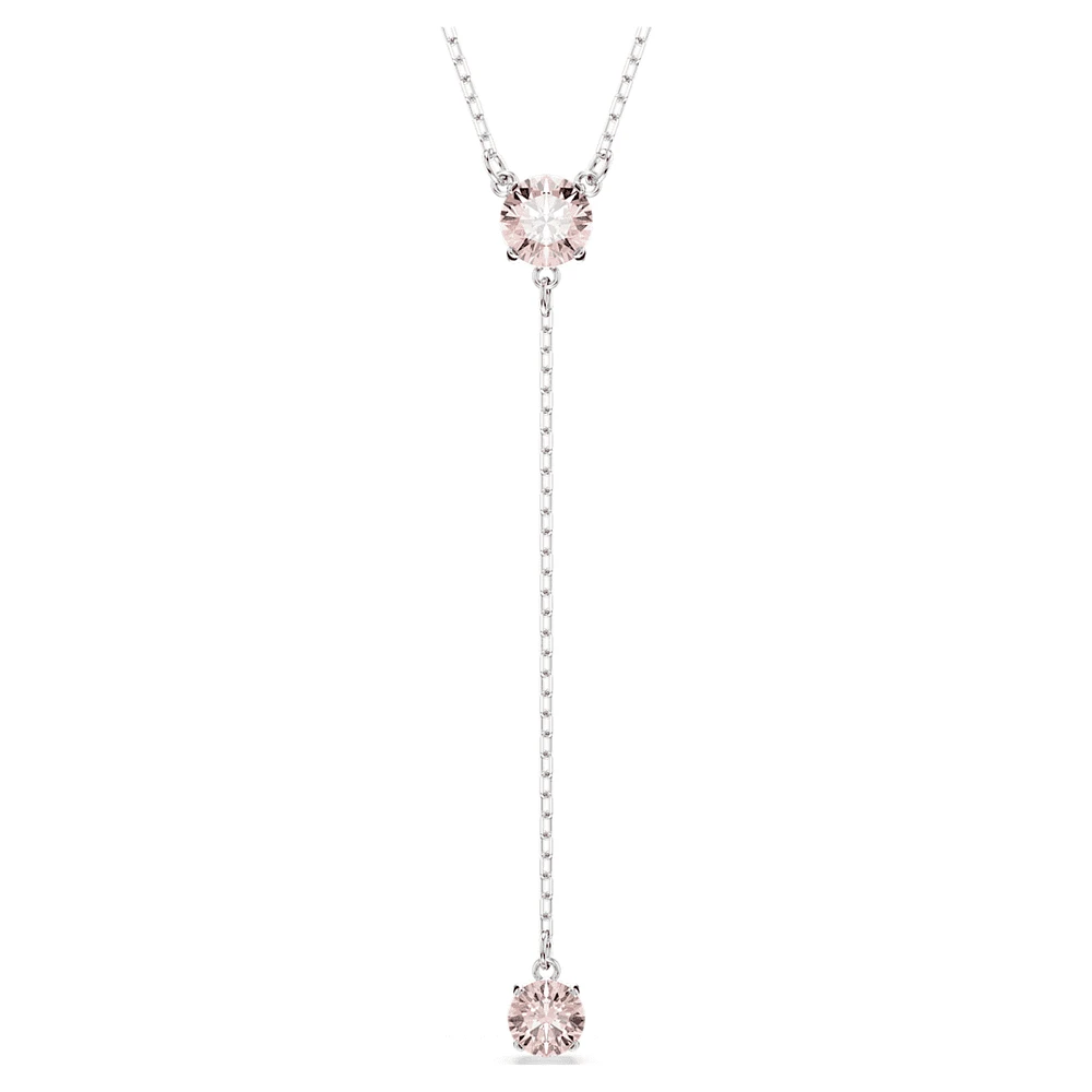 Attract Y necklace, Round cut, Pink, Rhodium plated by SWAROVSKI