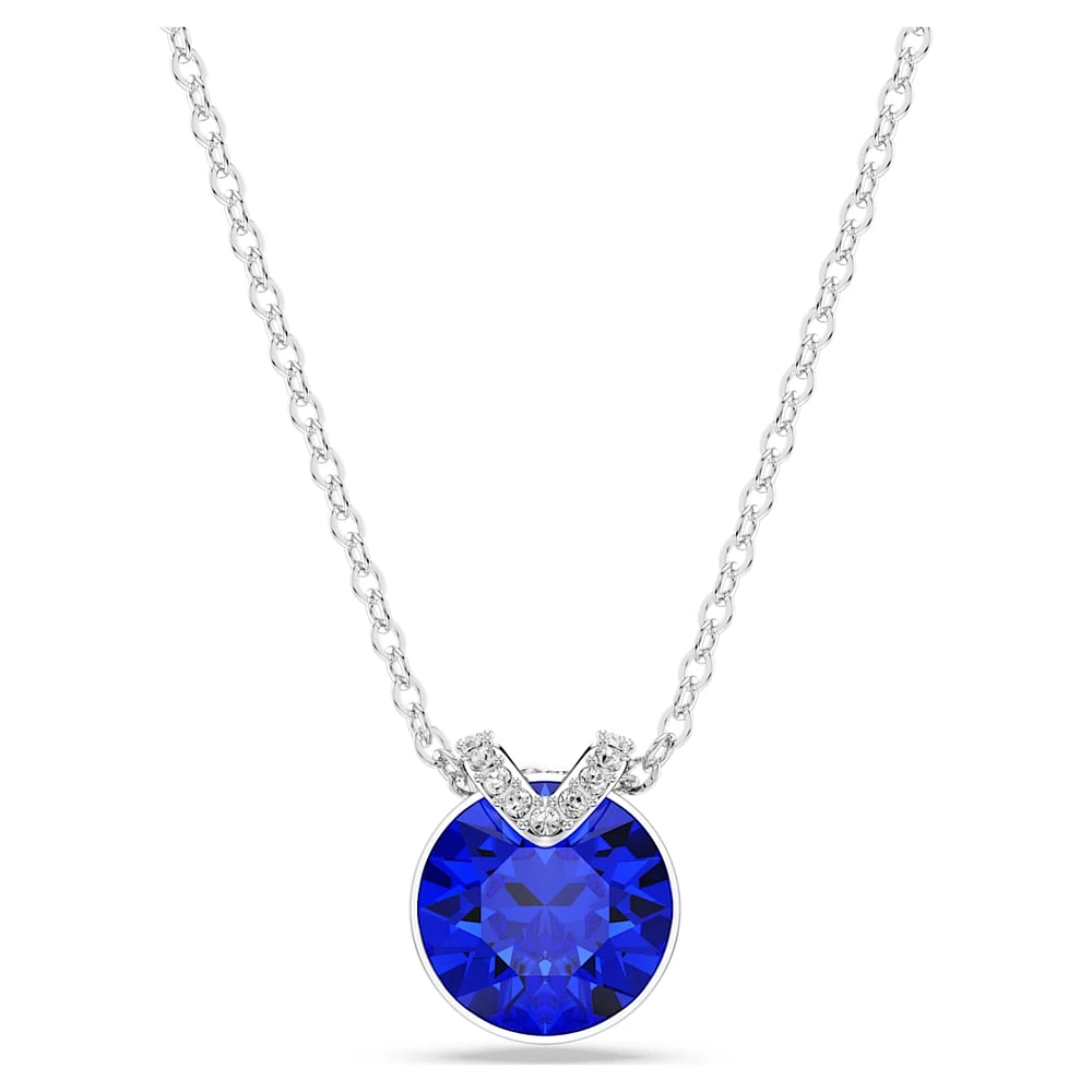 Bella V pendant, Round cut, Blue, Rhodium plated by SWAROVSKI
