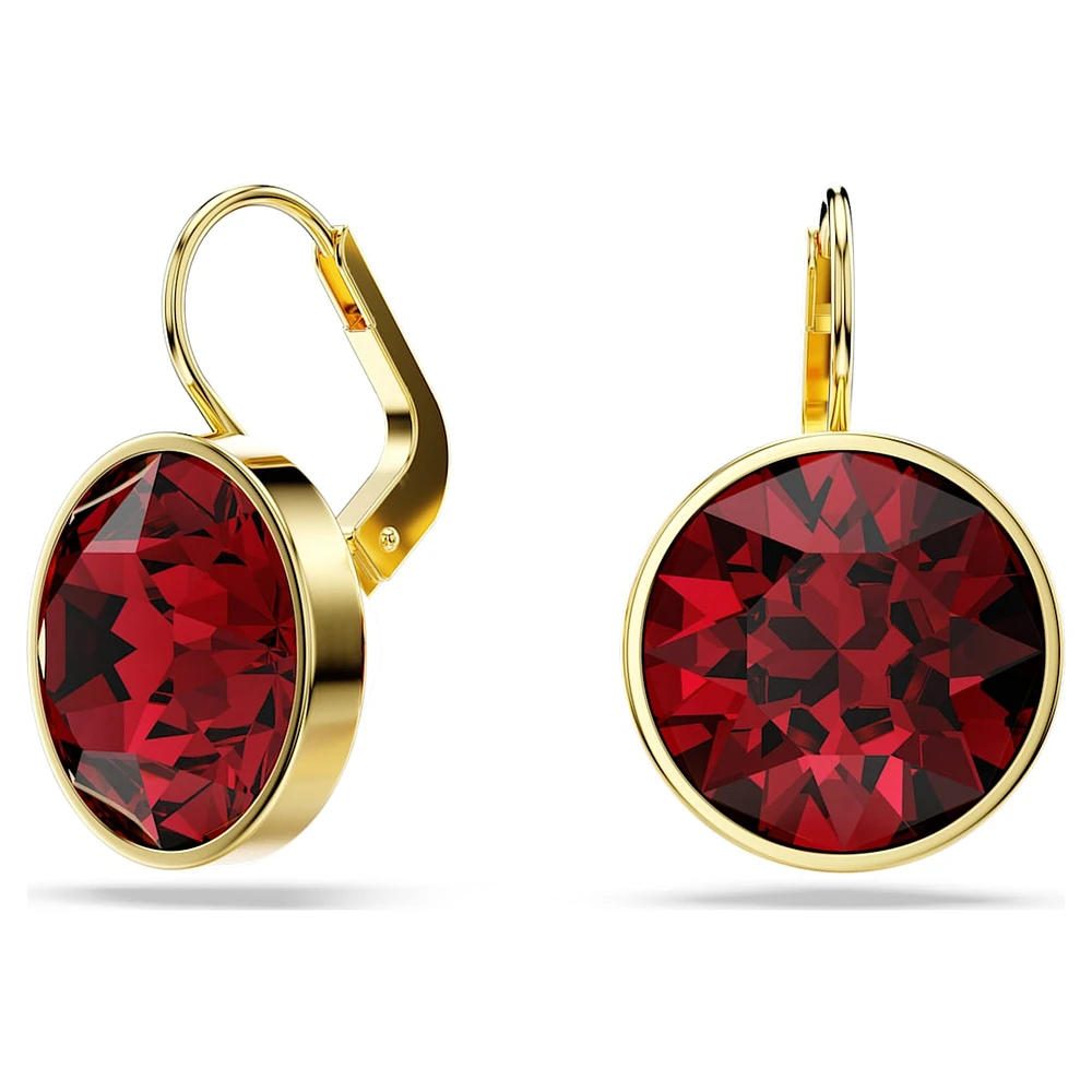 Bella drop earrings, Round cut, Red, Gold-tone plated by SWAROVSKI