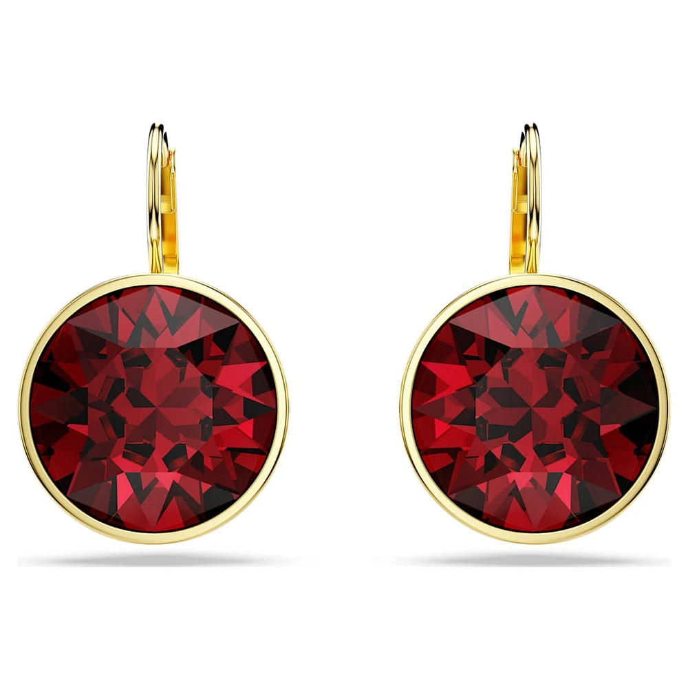 Bella drop earrings, Round cut, Red, Gold-tone plated by SWAROVSKI