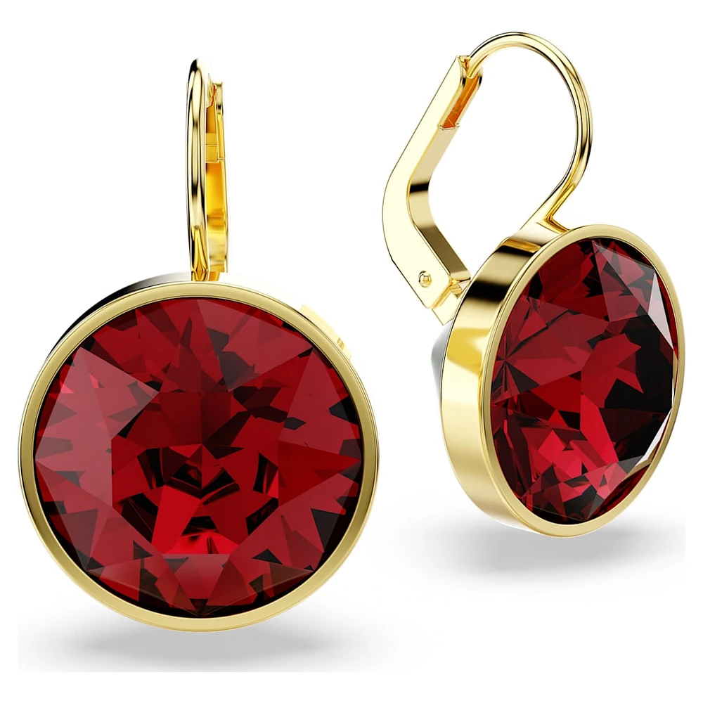 Bella drop earrings, Round cut, Red, Gold-tone plated by SWAROVSKI