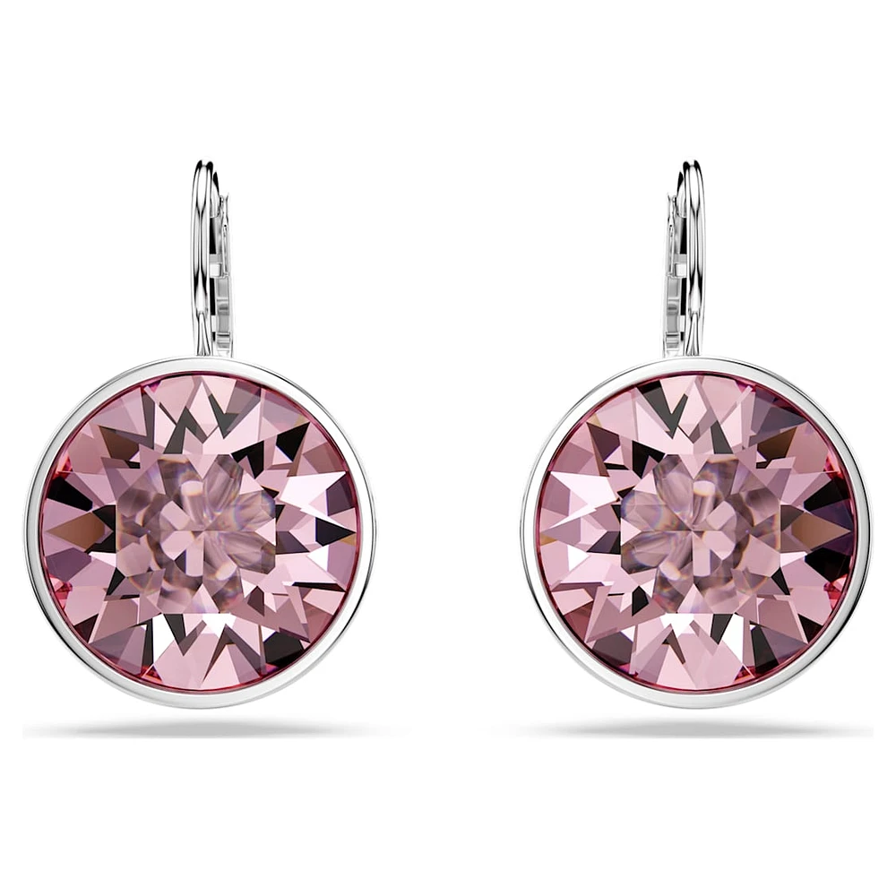 Bella drop earrings, Round cut, Pink, Rhodium plated by SWAROVSKI