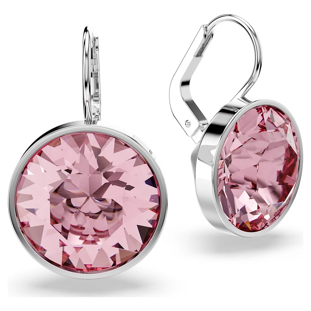 Bella drop earrings, Round cut, Pink, Rhodium plated by SWAROVSKI