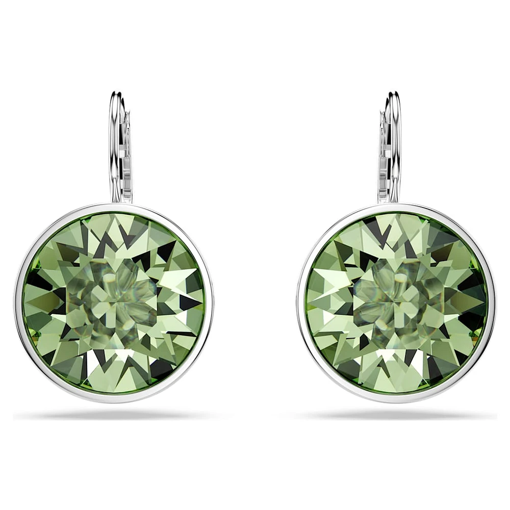Bella drop earrings, Round cut, Green, Rhodium plated by SWAROVSKI
