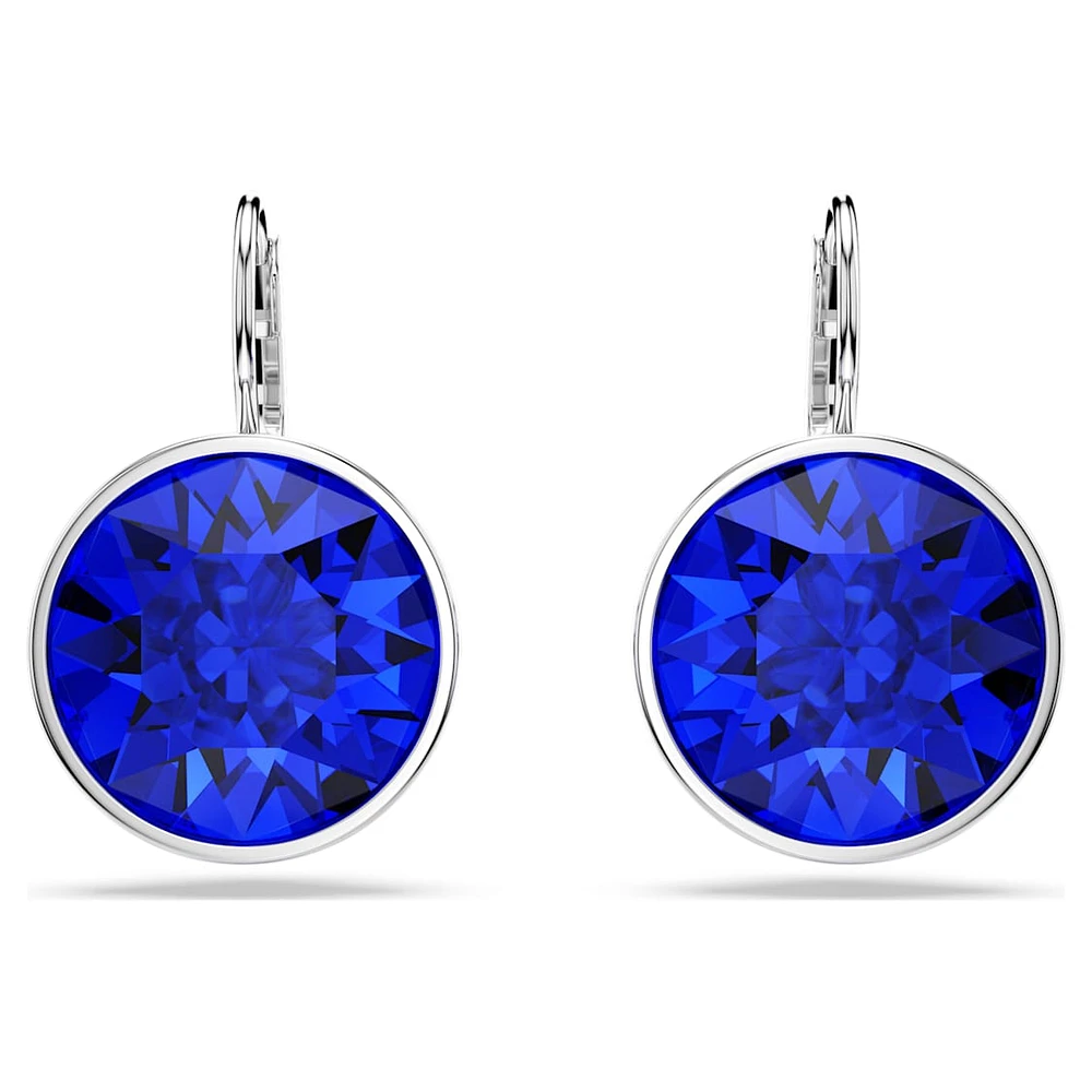 Bella drop earrings, Round cut, Blue, Rhodium plated by SWAROVSKI