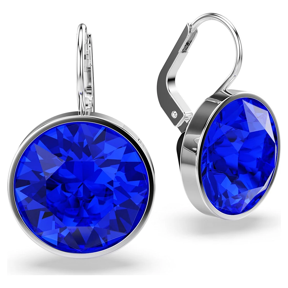 Bella drop earrings, Round cut, Blue, Rhodium plated by SWAROVSKI