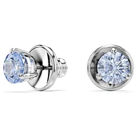 Solitaire stud earrings, Round cut, Blue, Rhodium plated by SWAROVSKI