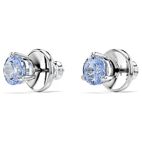 Solitaire stud earrings, Round cut, Blue, Rhodium plated by SWAROVSKI