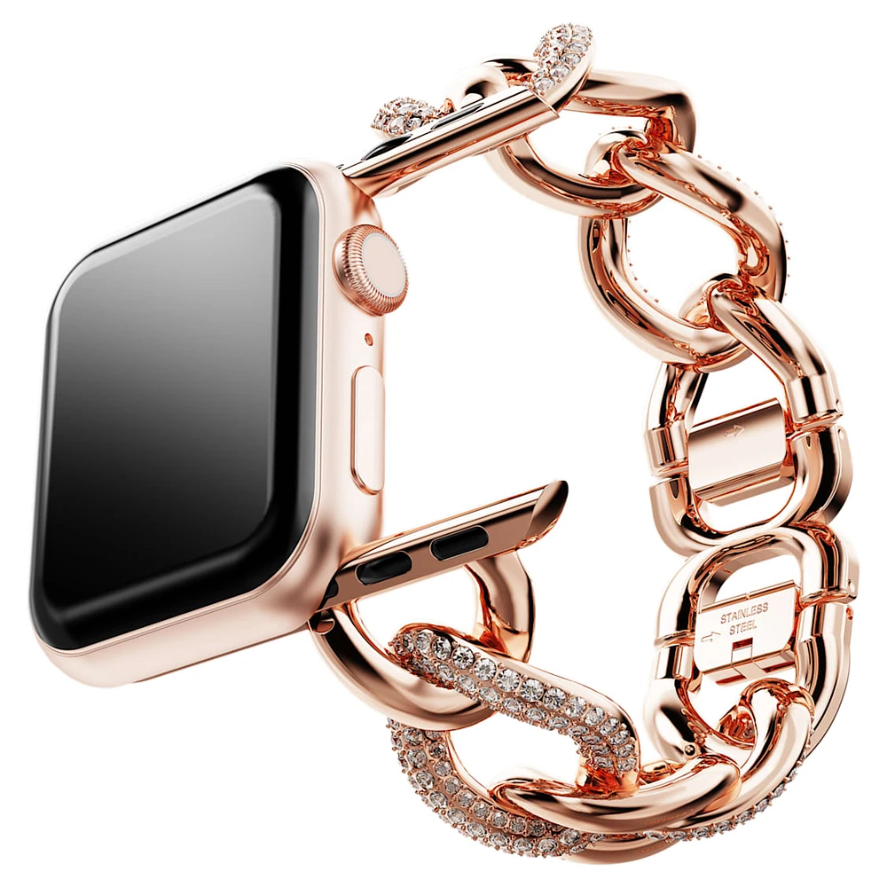 Sparkling chain strap, For Apple Watch® 40 mm & 41mm, Rose gold-tone finish by SWAROVSKI