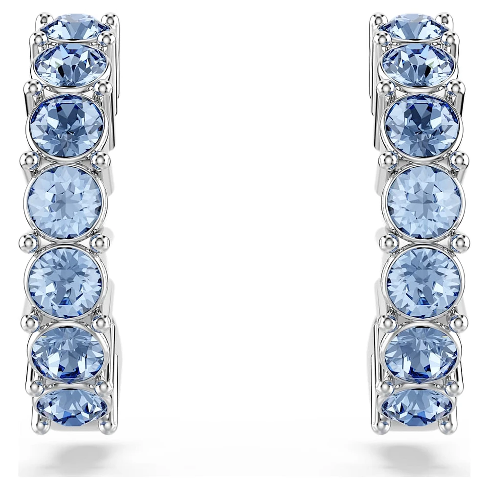 Mini Hoop earrings, Round cut, Blue, Rhodium plated by SWAROVSKI