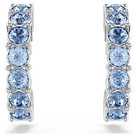 Mini Hoop earrings, Round cut, Blue, Rhodium plated by SWAROVSKI