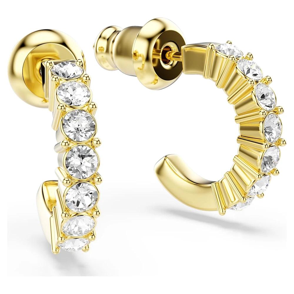 Mini Hoop earrings, Round cut, White, Gold-tone plated by SWAROVSKI