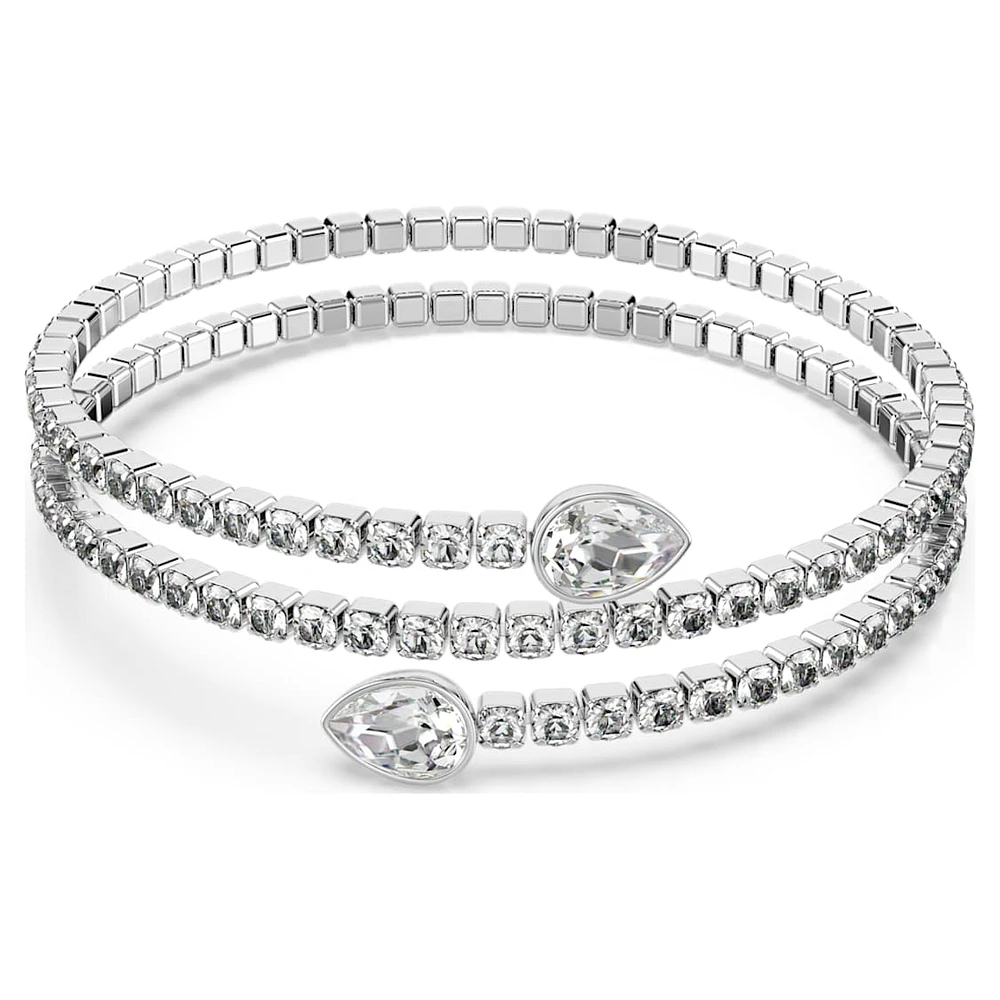 Twisty cuff, Mixed cuts, White, Rhodium plated by SWAROVSKI