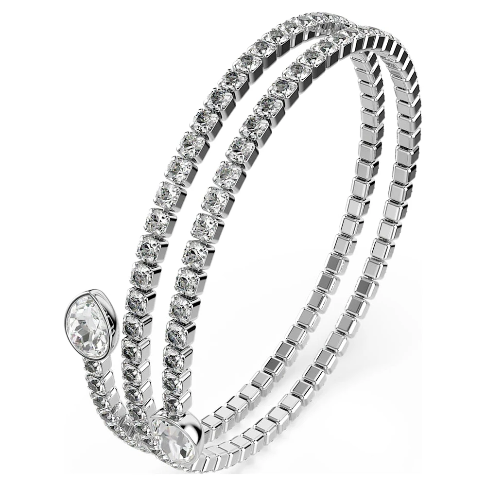 Twisty cuff, Mixed cuts, White, Rhodium plated by SWAROVSKI