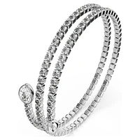 Twisty cuff, Mixed cuts, White, Rhodium plated by SWAROVSKI