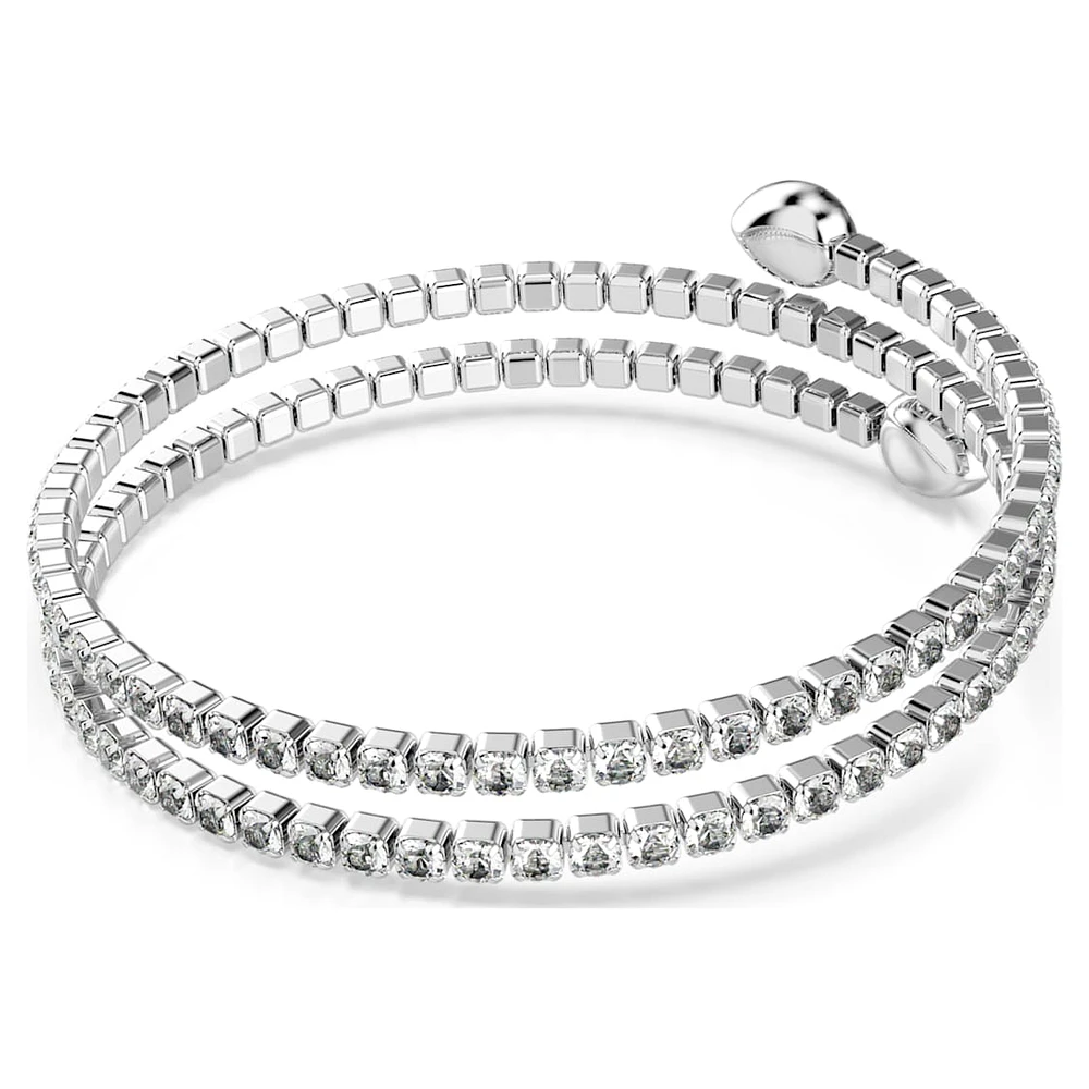Twisty cuff, Mixed cuts, White, Rhodium plated by SWAROVSKI