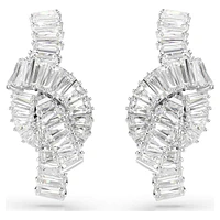 Matrix earrings, Baguette cut, Knot, White, Rhodium plated by SWAROVSKI
