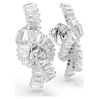Matrix earrings, Baguette cut, Knot, White, Rhodium plated by SWAROVSKI