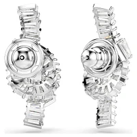 Matrix earrings, Baguette cut, Knot, White, Rhodium plated by SWAROVSKI