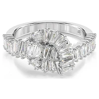 Matrix ring, Baguette cut, Knot, White, Rhodium plated by SWAROVSKI
