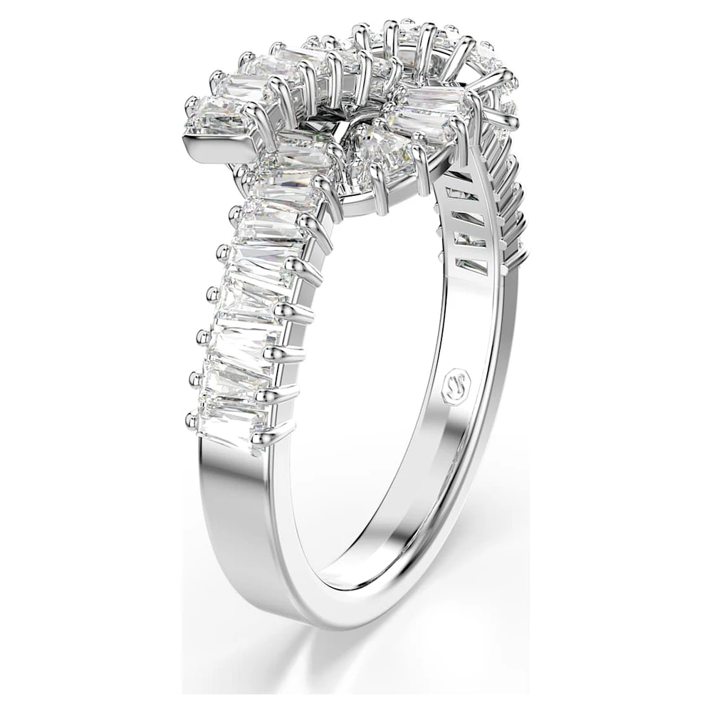 Matrix ring, Baguette cut, Knot, White, Rhodium plated by SWAROVSKI
